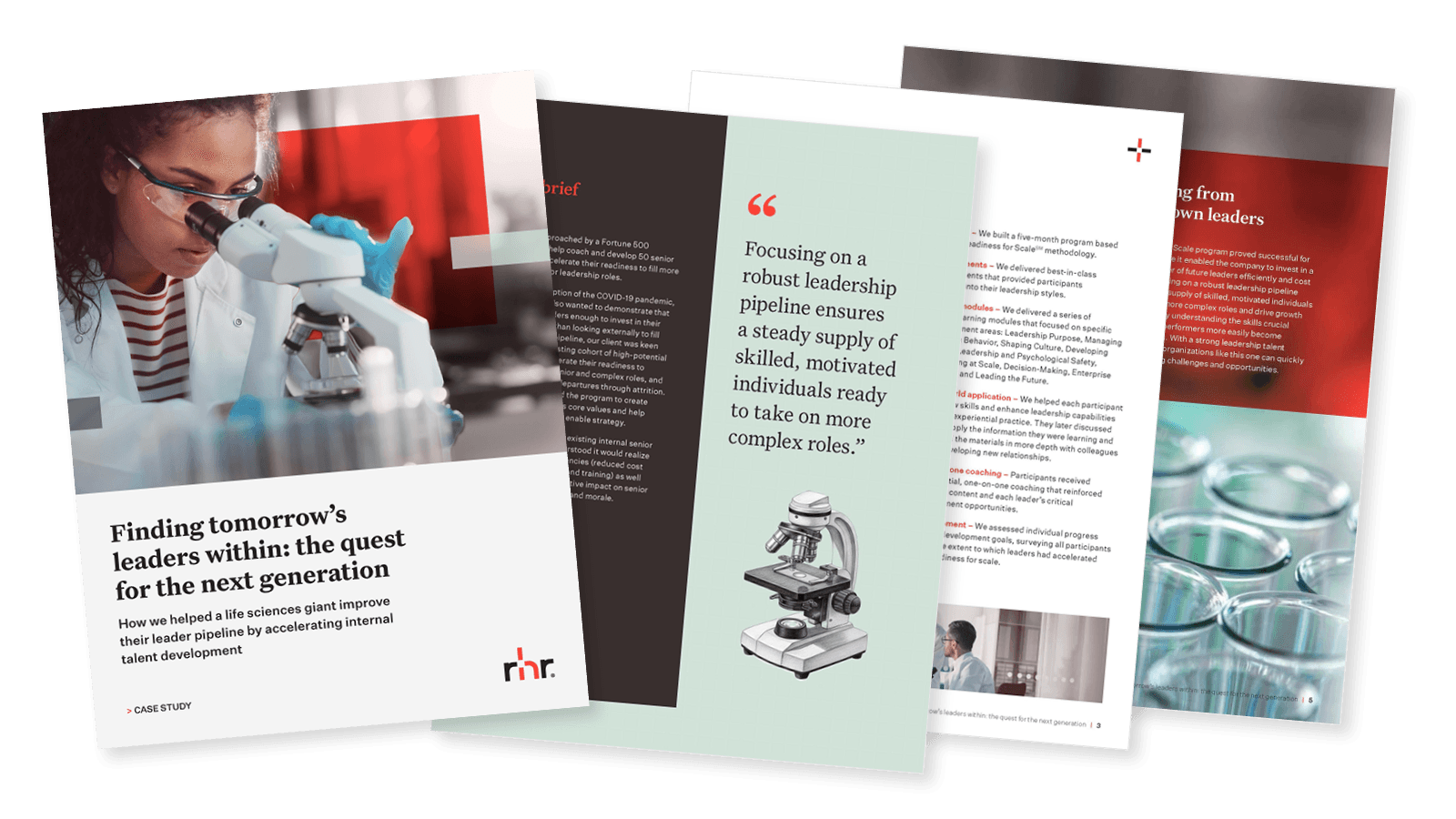 RHR case study preview for Finding Tomorrow’s Leaders Within, showing a life sciences leadership development program.